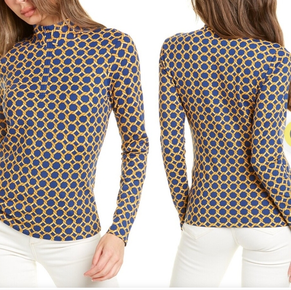 NWT Women's J. McLaughlin Bedford Quarter Zip Catalina Cloth Blue & Gold | Sz S‎ - Picture 1 of 11